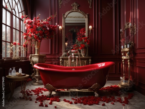 Amazing luxury red bath tube. Concept for Valentines