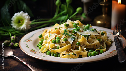 Tagliatelle with spring onions.