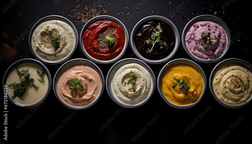 Photo of a Collection of Six Dips in Colorful Tins
