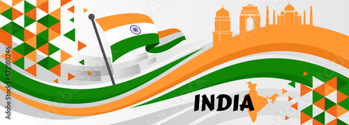 Vector Illustration of India Independence Day. Background with balloons, flags.

