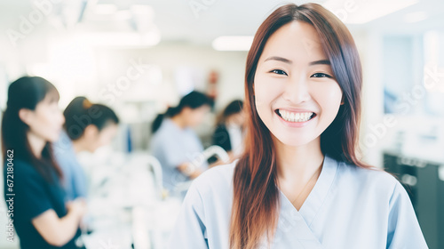 Smiling Nurse in a Busy Clinical Environment