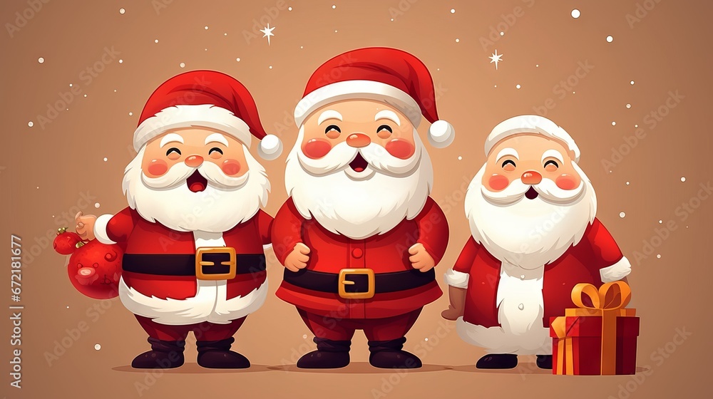 Cute Santa Claus and cartoon characters celebrating Christmas and new year Cute Santa Claus and cartoon characters celebrating Christmas and new year