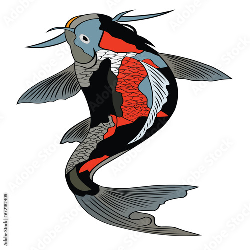 illustration of an illustration of a fish,catfish illustration,mustache catfish,finned catfish,Catfish have fins and tails