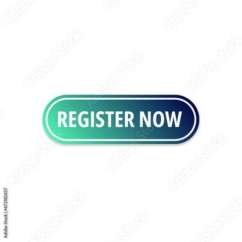Register now green blue button, white text, pill shape design, white border