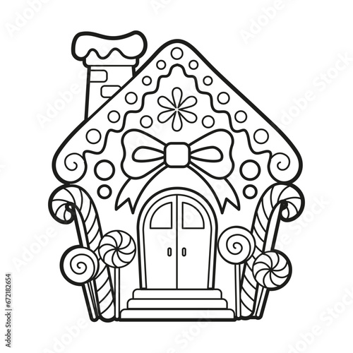 Vector coloring for children. Line Art Illustration of a Gingerbread house