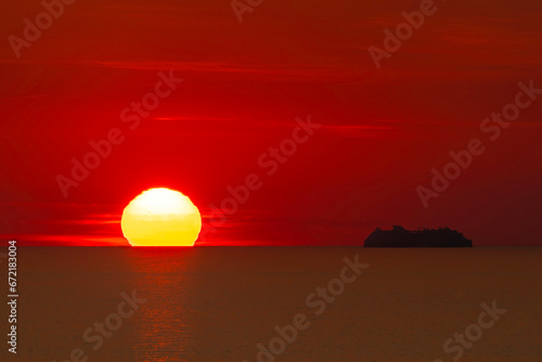 Fototapeta Naklejka Na Ścianę i Meble -  Sunset landscape with Plage du Sagnone, Corsica island, France