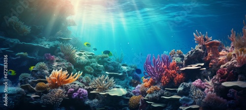 Beautiful underwater sea reef coral background. Generative AI technology. 