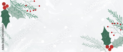 Winter vector background. Hand painted watercolor hand drawn mistletoe and botanical leaves. Abstract artistic design for wallpaper, wall art, covers, invitation cards.