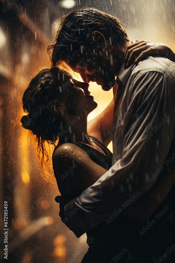 A couple dancing in the rain, embracing the spontaneity of love