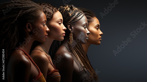 Photo caucasian and African American young woman isolated on black background.