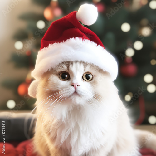 christmas cat in santa claus hat