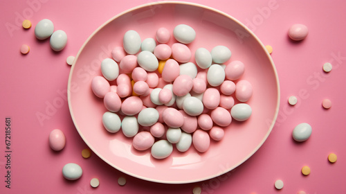 Easter candies on a pink plates