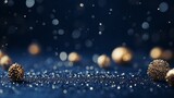 Navy blue and gold Christmas background with snowflakes and sequins