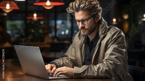 Young modern man working on a laptop