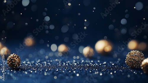 Navy blue and gold Christmas background with snowflakes and sequins