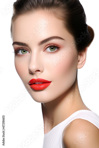 Elegant and sleek portrait of a woman with vivid red lips.