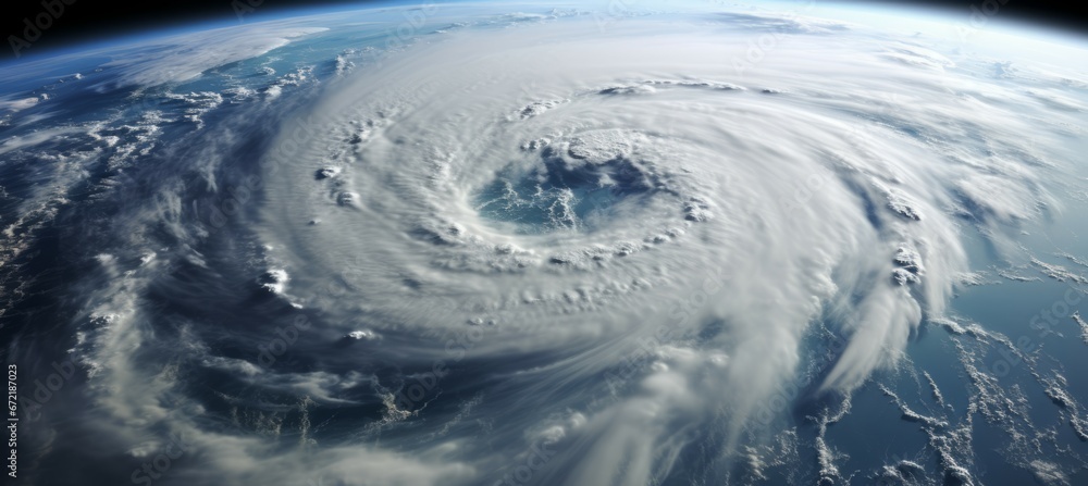Satellite view typhoon hurricane. Generative AI technology.