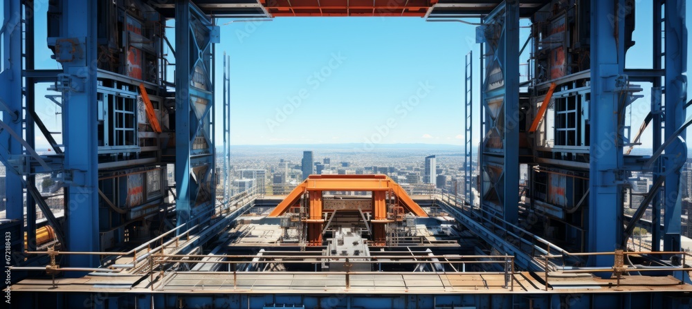 Skyscraper building steel structure. Generative AI technology. Skyscraper building steel structure. Generative AI technology.
