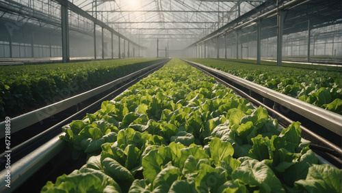 New techniques for growing green lettuce in industrial greenhouses have made organic food production on the farm more efficient. Modern farmer and industrial production of lettuce. photo