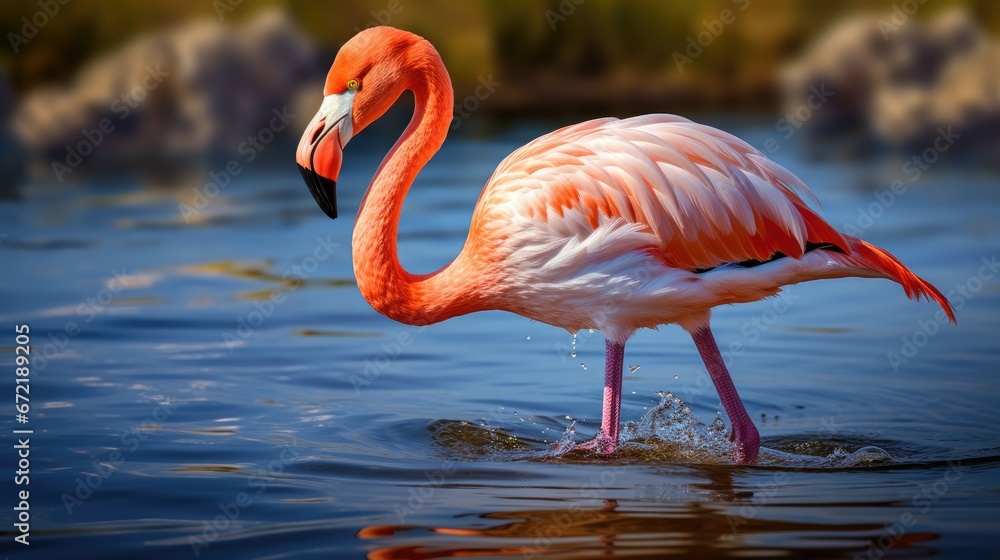 Pink big bird Flamingo in the water. Wildlife animal scene from nature. Pink big bird Flamingo in the water. Wildlife animal scene from nature.