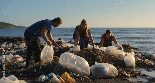 Global warming is a concern among young modern activists, they are fighting the problem, cleaning beaches and parks from garbage, actively recycling plastic waste, the concept of cleansing the earth photo