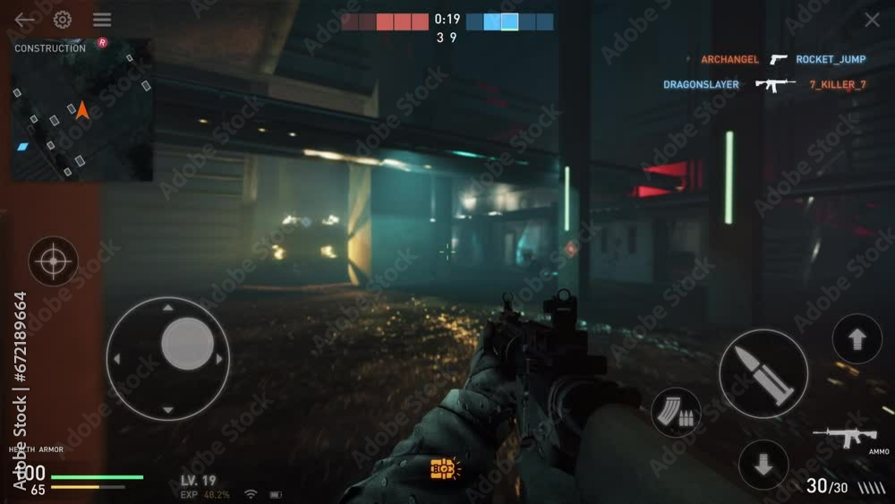 Animation of the combat fight in the mobile game mission. Animation of the competitive mobile first-person shooter game. Animation of the character neutralising the enemy bomb in a mobile game.