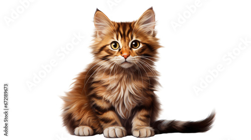 Funny striped kitten sitting and smiling isolated on transparent