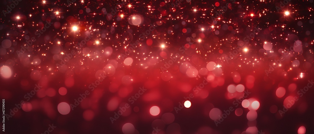 Sparkling red Christmas background with golden stars. Festive and glowing holiday texture - obrazy, fototapety, plakaty 