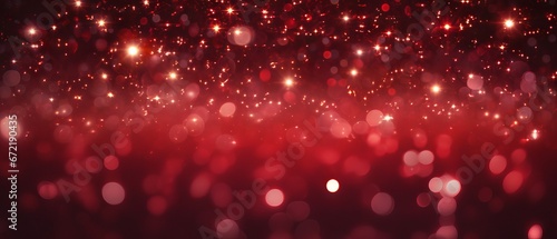 Sparkling red Christmas background with golden stars. Festive and glowing holiday texture