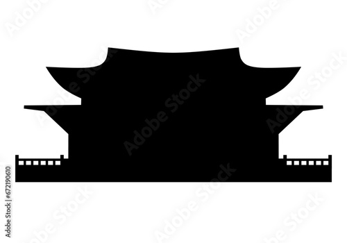 Gyeongbokgung palace of South Korea silhouette isolated on white. South Korea palace silhouette. Vector illustration