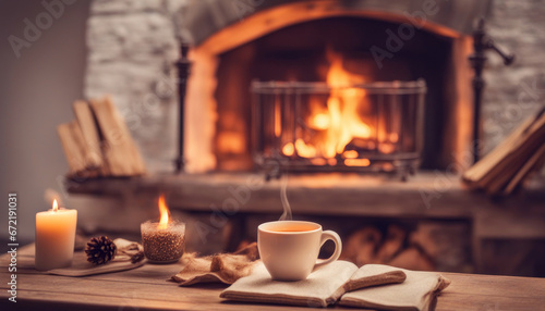 Cozy Evening by the Fireplace with a Hot Drink
