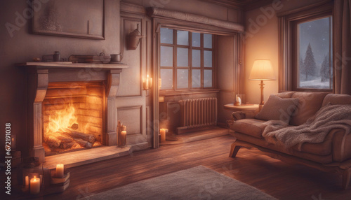 Cozy Evening by the Fireplace with a Hot Drink © Abood