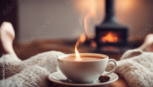 Cozy Evening by the Fireplace with a Hot Drink