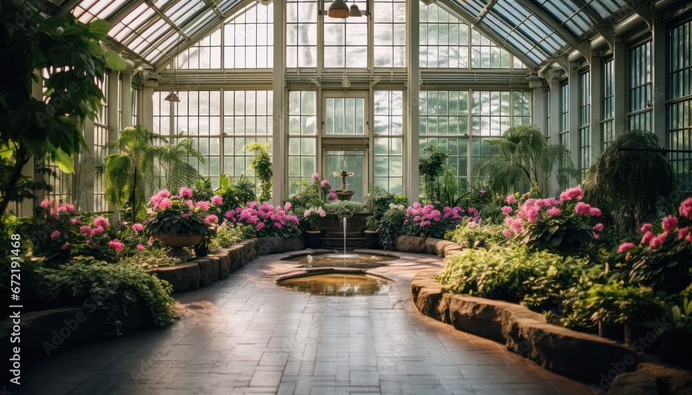 Photo of a Verdant Oasis: A Spectacular Greenhouse Bursting with Lush Foliage and Vibrant Blooms
