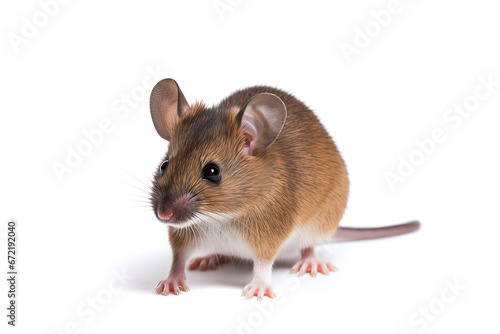 Close up of Erasian wood mouse or field mouse Apodemus sylvaticus cut out and isolated on a white background photo
