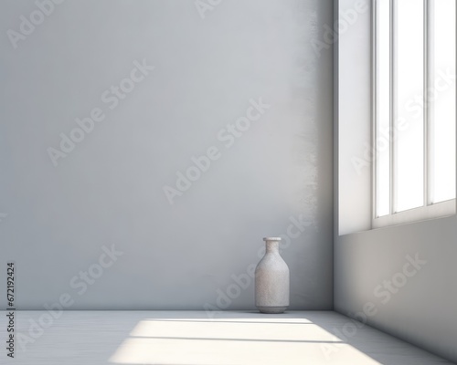 A minimalistic light beige background with window shadow and vegetation ai generative