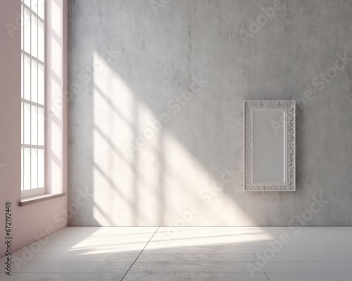 A minimalistic light beige background with window shadow and vegetation ai generative