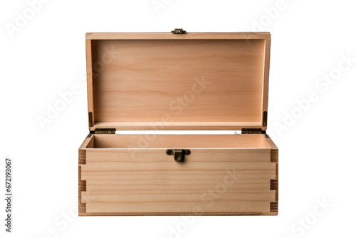 Open Wood Box Close Up Isolated On Transparent Background.