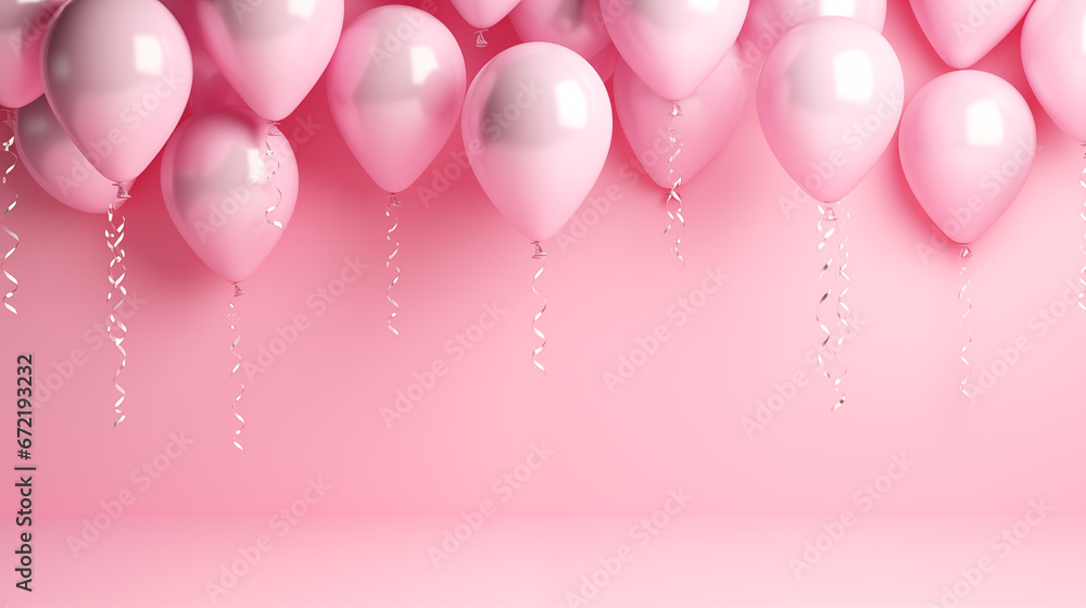 Pink balloons on a pink background with copy space.