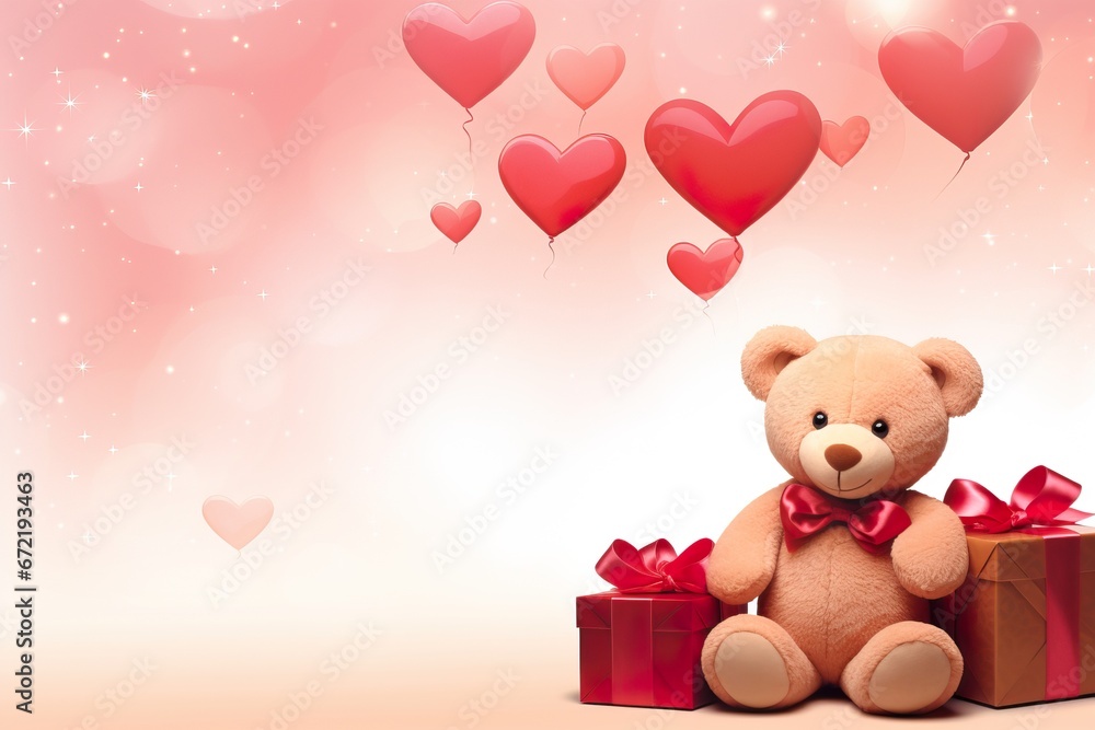 Obraz premium Valentine's Bear with Roses Banner