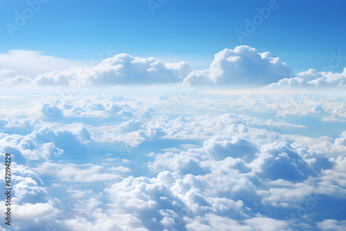 Aerial view above white clouds in blue sky. 3d illustration ai generated art © mihail