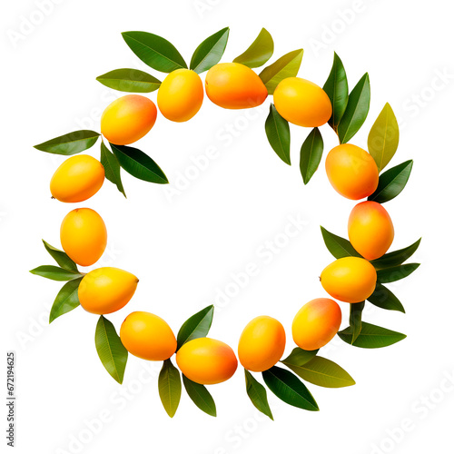 Circle frame made of mangos over white transparent background