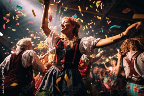 woman dancing in crowd celebrating Oktoberfest holiday in Germany