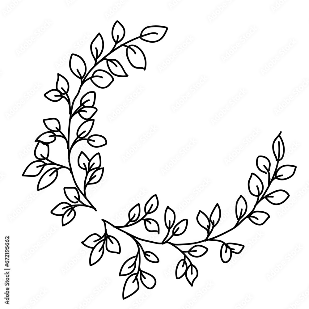 Hand Drawn Leaves Beauty Logo Floral Nature Wedding Elegant Rounded Frame Outlines