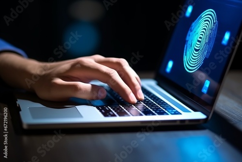 Cyber Security, notebook, keypad, hands typing, lock, data protection. Cyber security concept, lock symbol, data protection and secured internet access, cybersecurity, Privacy safety concept photo