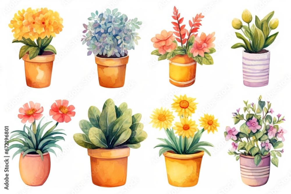 Watercolor Houseplants Set Collection.