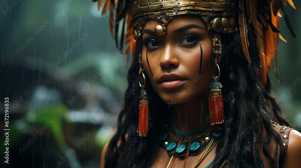 Portrait of black woman in tropical rain forest. Portrait of black woman in tropical rain forest.