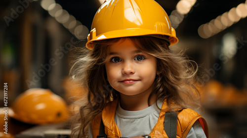 Girl in yellow construction helmet.