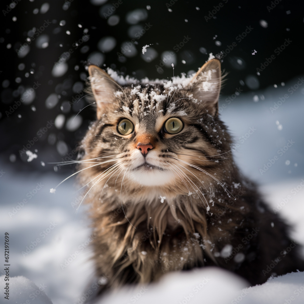 An Annoyed Feline Against a Snowy Backdrop: Capturing a Cat’s Discontent in the Winter Wonderland
