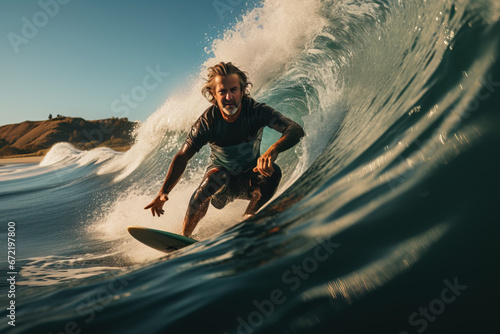 Aqua Adventurer: Man Surfboarding on Daytime Ocean Swells © 22Imagesstudio